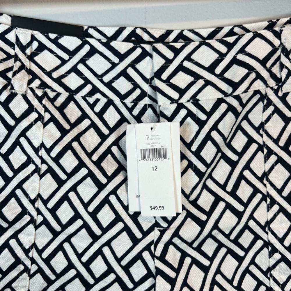 Banana Republic 4.5" Cotton Geometric Print Shorts Black White Coastal NEW Sz 12 - Picture 8 of 12
